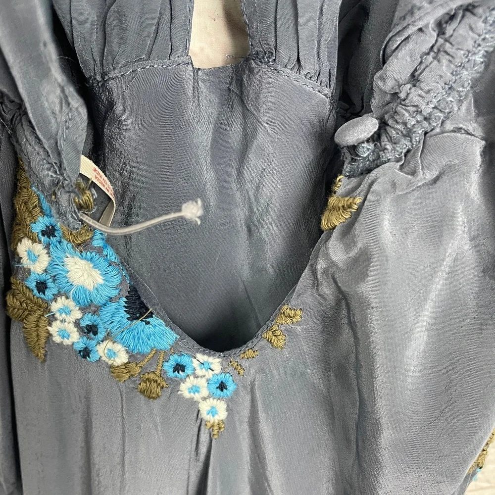 Free People Dusty Blue Floral Ruffled Maxi Dress - Picture 5 of 9